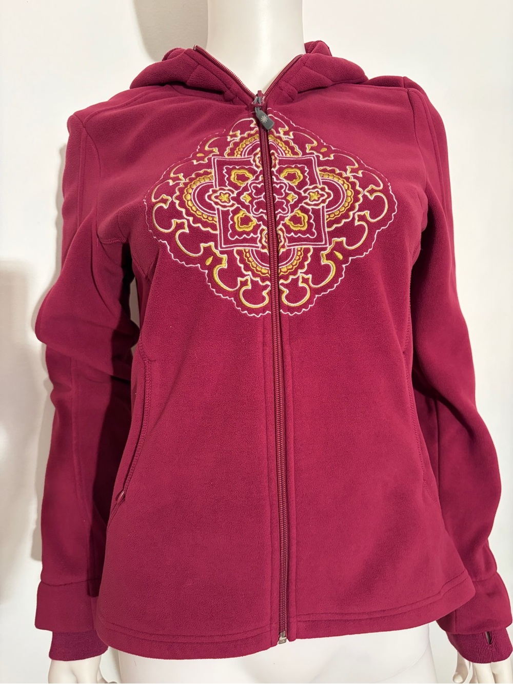 #968 Athleta Rare, Studio to Street Hoodie Sweatshirt with embroidered medallion